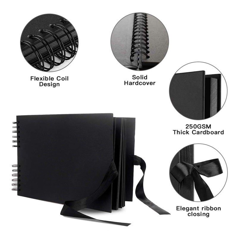 EVNEED 11.5 x 8.5 Inch Scrapbook Photo Album,Wedding Guest Book Anniversary Memory Scrapbooking,Wedding Photo Album with DIY Accessories Kit for Craft Paper DIY,80 Pages (40 Sheets),Black - Image 3